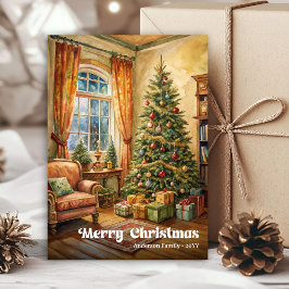 Refined festive scene card classic red green charm julkort