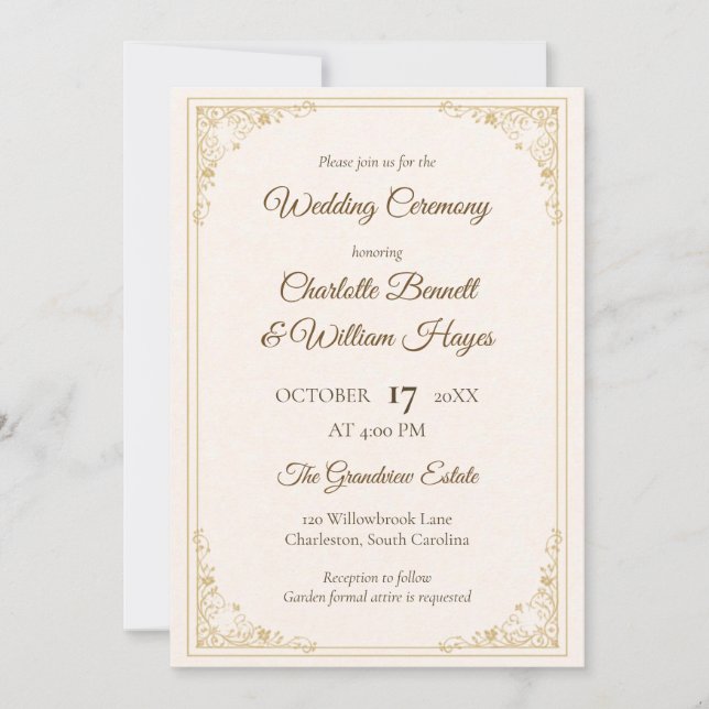 Refined Gold Frame Classic Wedding Invitation Inbjudningar (Framsida)