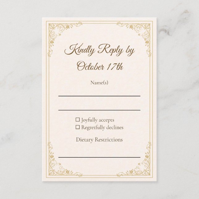 Refined Gold Frame Classic Wedding RSVP Card OSA Kort (Framsida)