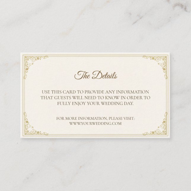 Refined Gold Frame Wedding Details Card Tilläggskort (Framsida)