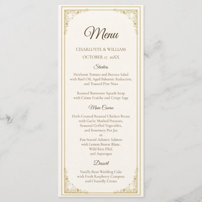 Refined Gold Frame Wedding Menu Card Meny (Framsida)
