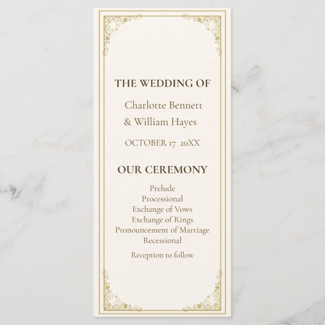 Refined Gold Frame Wedding Program (Framsida)