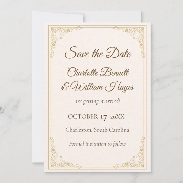 Refined Gold Frame Wedding Save the Date Spara Datumet (Framsida)