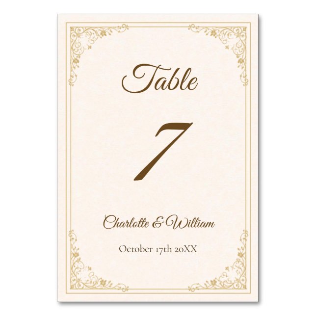 Refined Gold Frame Wedding Table Number Bordsnummer (Framsidan)