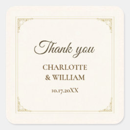 Refined Gold Frame Wedding Thank You Sticker Fyrkantigt Klistermärke