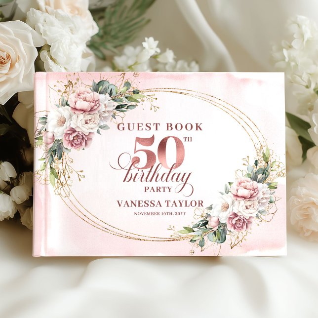 Refined Rose Gold Greenery 50th Birthday Guestbook Gästböcker (Refined Rose Gold Greenery 50th Birthday Guestbook)