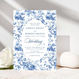 Refined Royal Blue Toile de Jouy Floral Wedding  Inbjudningar