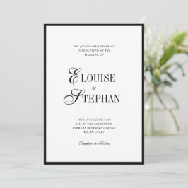 Refined Script Black White QR Code Details Wedding Inbjudningar