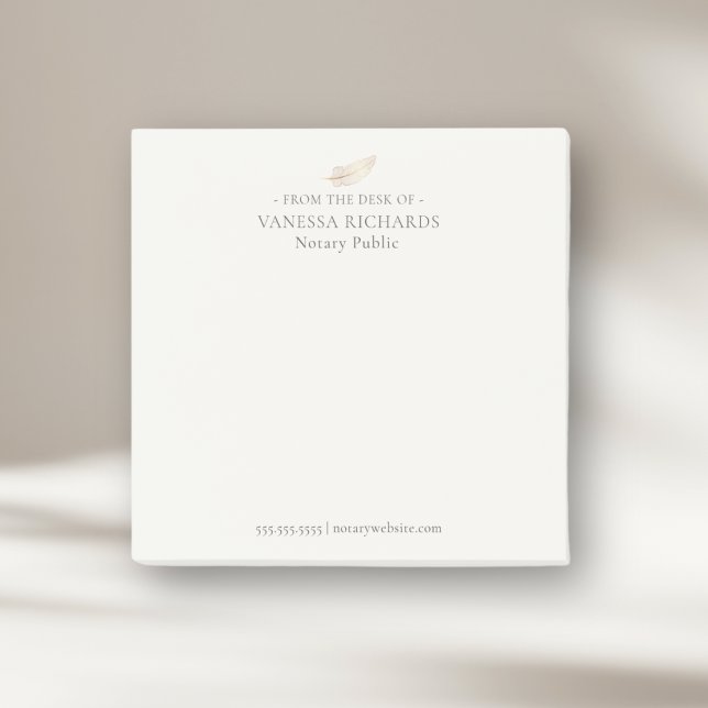 Refined Tan and Guld Feather Simple Notary Office Post-it Block (Skapare uppladdad)