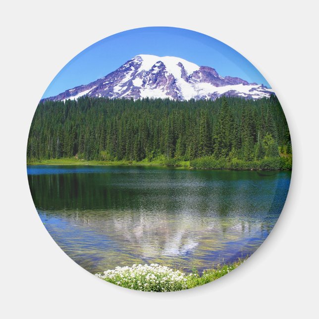 Reflection Sjö, Mount Rainier, WA, USA Magnet (Framsidan)