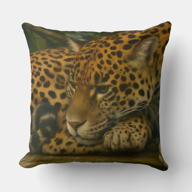 Reflective Jaguar - Serene Wildlife Art-utskrift Kudde (Framsida)