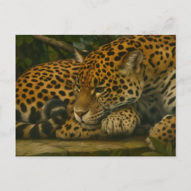 Reflective Jaguar - Serene Wildlife Art-utskrift Vykort (Framsida)