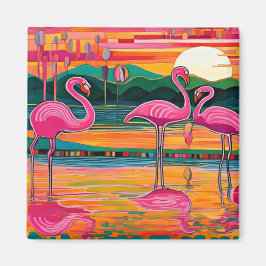 Reflekterade Rosa Flamingos Magnet