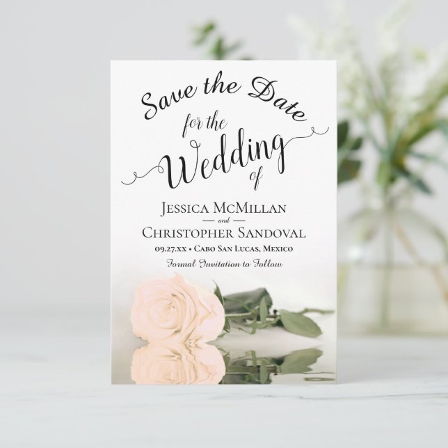 Reflekterande Blek Peach Ro Romantic Bröllop Spara Datumet (Stående Fram)