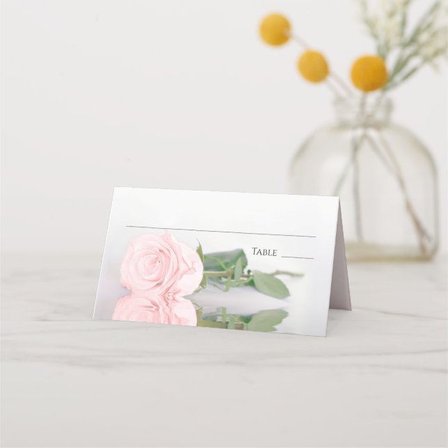 Reflekterande Blus Rosa ros Elegant bröllop-Skriva Placeringskort (Framsida)
