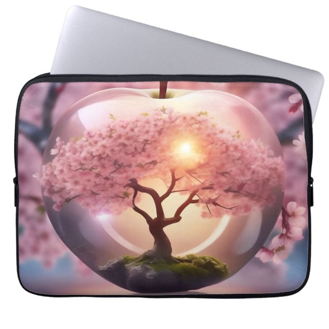 "Reflekterande fjäll: Glasäpple med Blommar Träd Laptop Fodral (Framsidan)