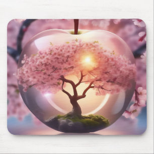 "Reflekterande fjäll: Glasäpple med Blommar Träd Musmatta