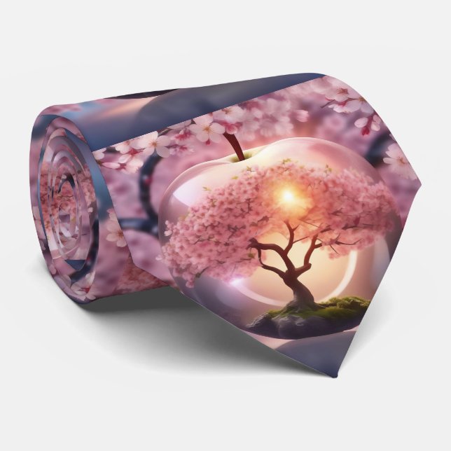 "Reflekterande fjäll: Glasäpple med Blommar Träd Slips (Rullad)
