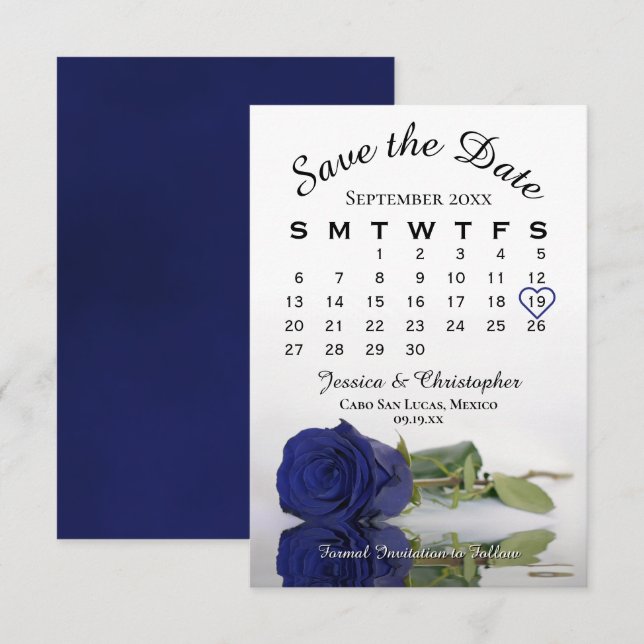 Reflekterande kalender för marinblått Ro Elegant b Spara Datumet (Fram/baksida)