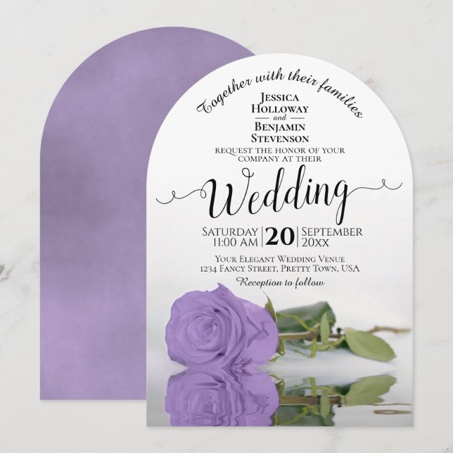 Reflekterande Lavender Lila Ro Elegant bröllop Inbjudningar (Fram/baksida)