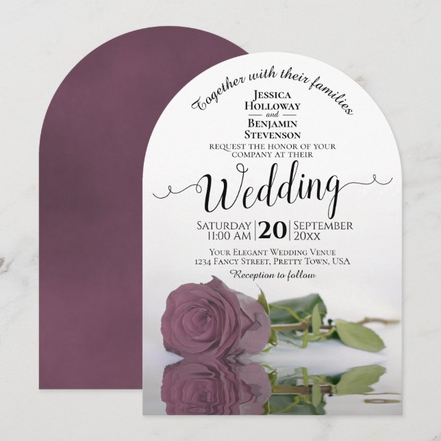 Reflekterande Mauve Rosa ros Elegant bröllop Inbjudningar (Fram/baksida)