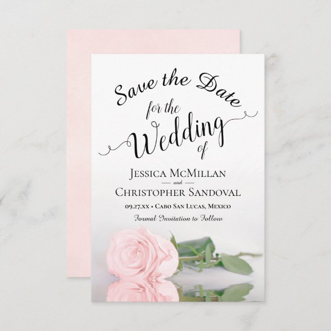 Reflekterande  Rosa ros Romantiska Bröllop Spara Datumet (Fram/baksida)
