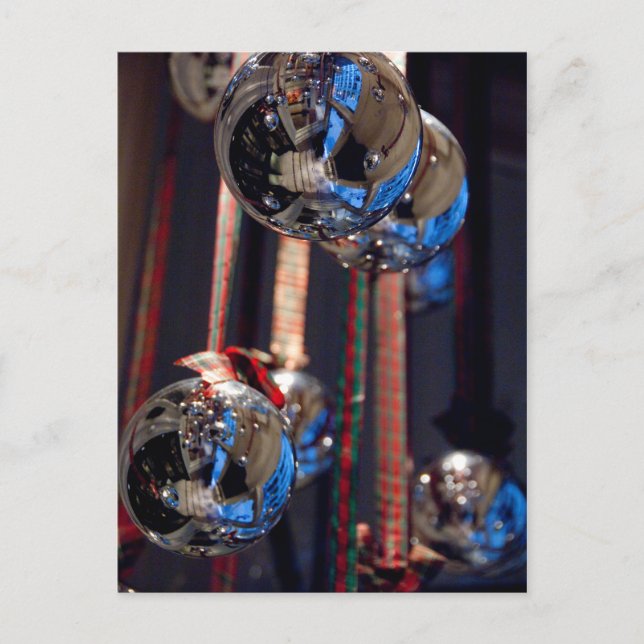 Reflekterande silver juldekorationer vykort (Framsida)