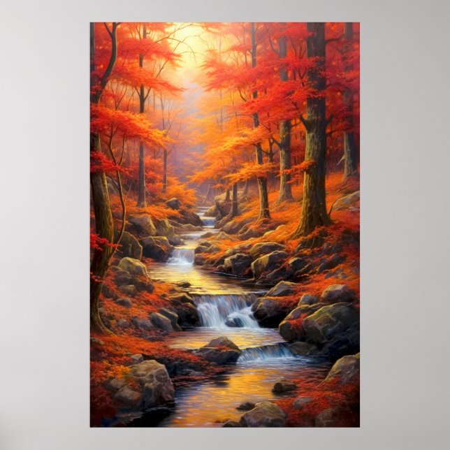 Reflekterande solstråle Fall Maple Forest Fine Art Poster (Framsidan)