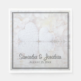 Reflekterande vita ponnyer och örter Elegant bröll Pappersservett