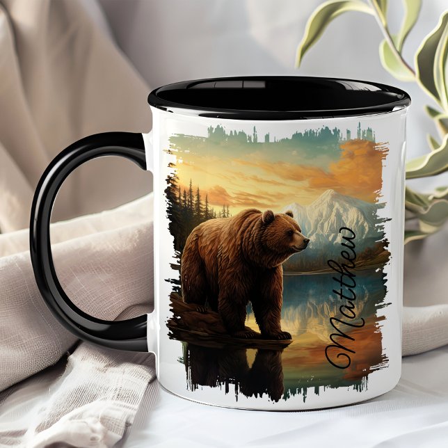 Reflektion av Bear Grizzly Bear Mountain Sjö Mugg (Skapare uppladdad)