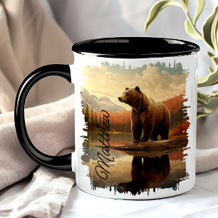 Reflektion av Brown Grizzly Bear Sjö Mugg