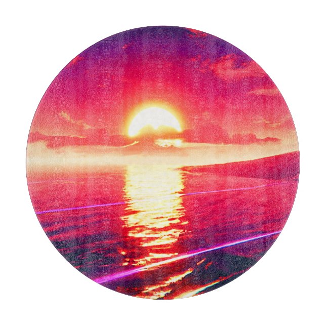 Reflektion av digital syntethwave Sunset Sea (Framsidan)