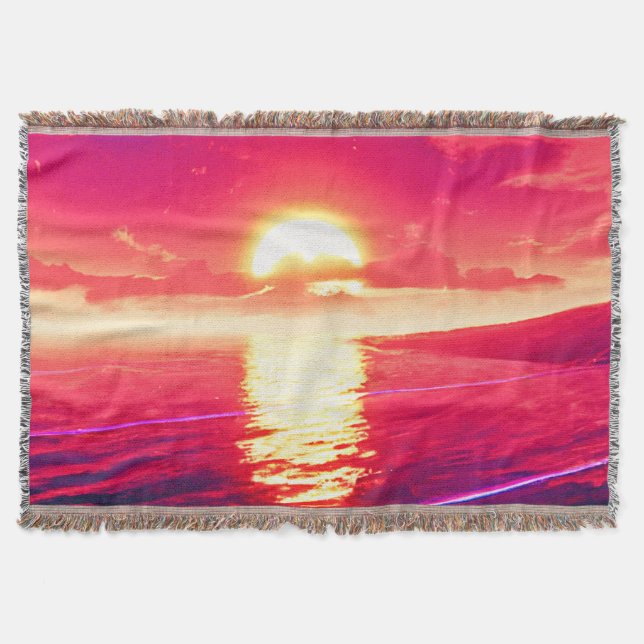Reflektion av digital syntethwave Sunset Sea Filt (Framsidan)