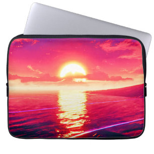 Reflektion av digital syntethwave Sunset Sea Laptop Fodral