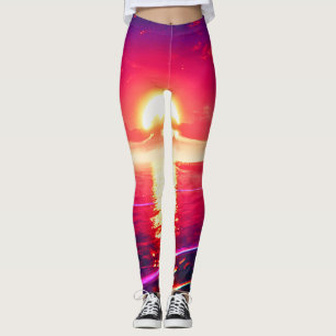 Reflektion av digital syntethwave Sunset Sea Leggings