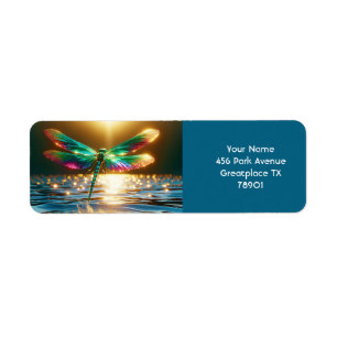 Reflektion av Fantasy Cute Dragonfly Vatten Returadress Etikett