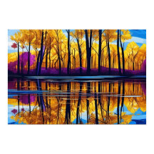 Reflektion av Foliage Gult Orange Lila Sjö