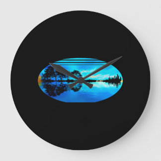 Reflektion av Guitar Sunset Himlar Träd City Sjö Stor Klocka