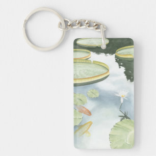 Reflektion av Koi Pond med fisk och lilier
