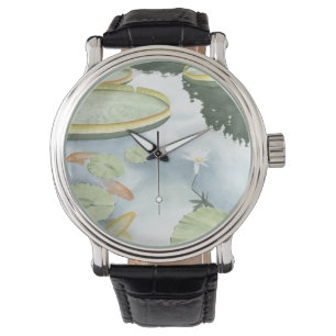 Reflektion av Koi Pond med fisk och lilier Armbandsur