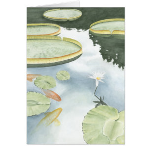 Reflektion av Koi Pond med fisk och lilier Hälsningskort