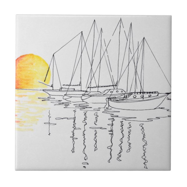 Reflektion av segelbåt| Concarneau, Bretagne Kakelplatta (Framsidan)