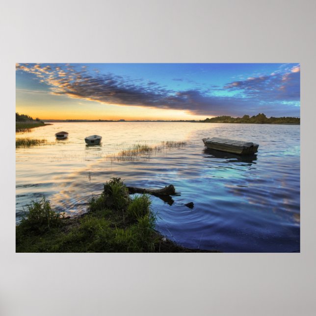 Reflektion av segelbåtar från solnedgången poster (Framsidan)