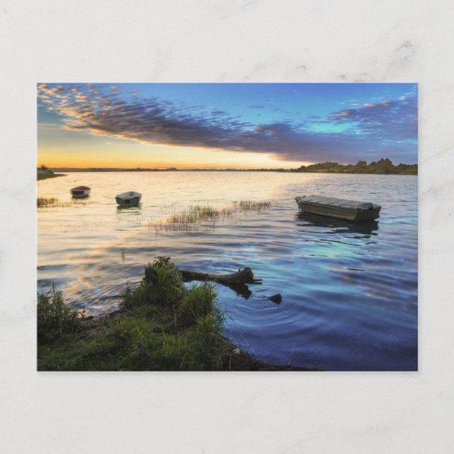 Reflektion av segelbåtar från solnedgången vykort (Framsida)