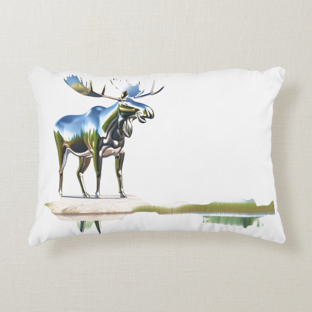 Reflektion av siver och moose-status prydnadskudde (Framsidan)