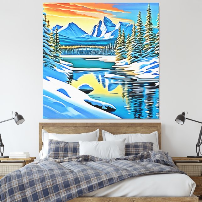 Reflektion av snö-berg canvastryck (Insitu (sovrum))