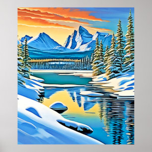 Reflektion av snö-berg poster