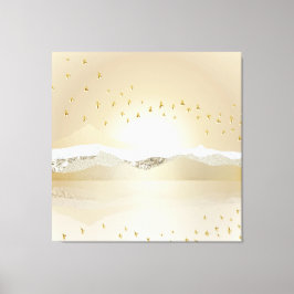 Reflektion av solnedgångssbergen i Vatten i guld Canvastryck