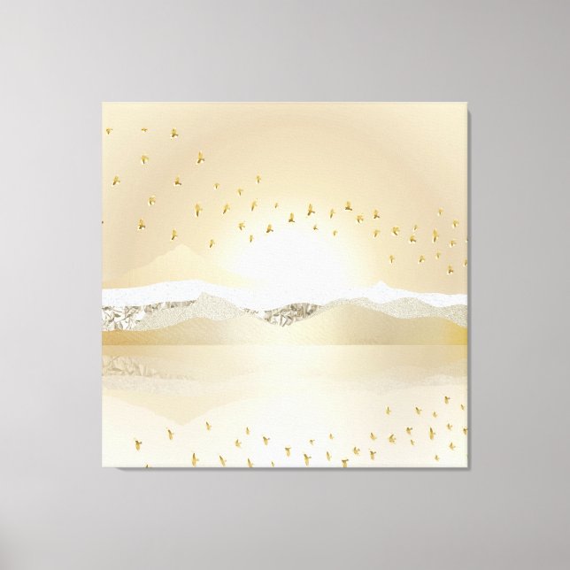 Reflektion av solnedgångssbergen i Vatten i guld Canvastryck (Framsida)