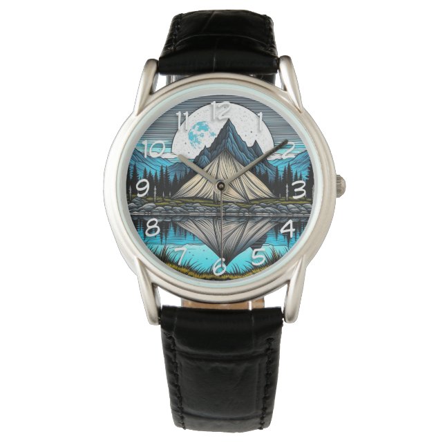 Reflektion av Tält vid Sjö i bergen Armbandsur (Framsida)